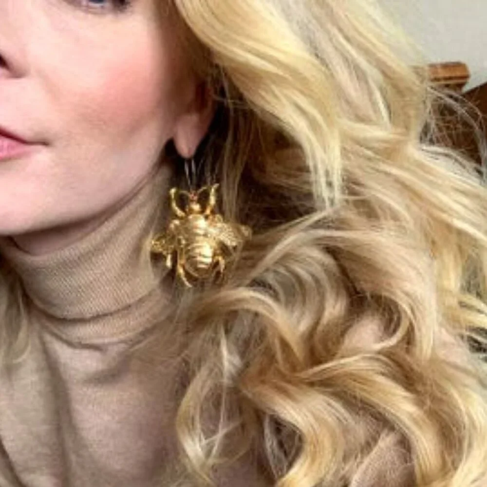 Gold Tone Large Bee Drop Earrings Jewelry Flying Insect Wings